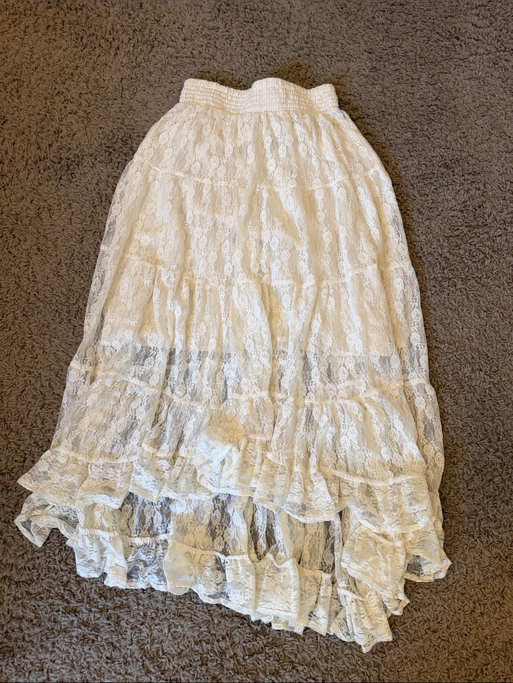 PacSun Ivory Lace High-Low Tiered Maxi Skirt
